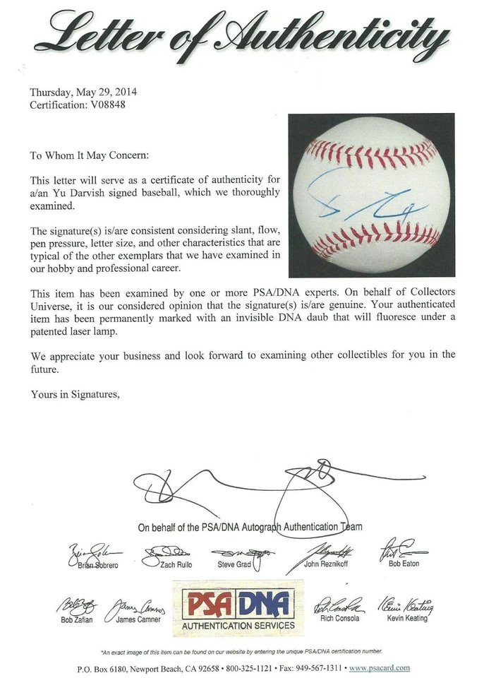 Yu Darvish Signed Official Major League Baseball PSA/DNA COA Cubs Padres Auto 48 - Image 3 of 4