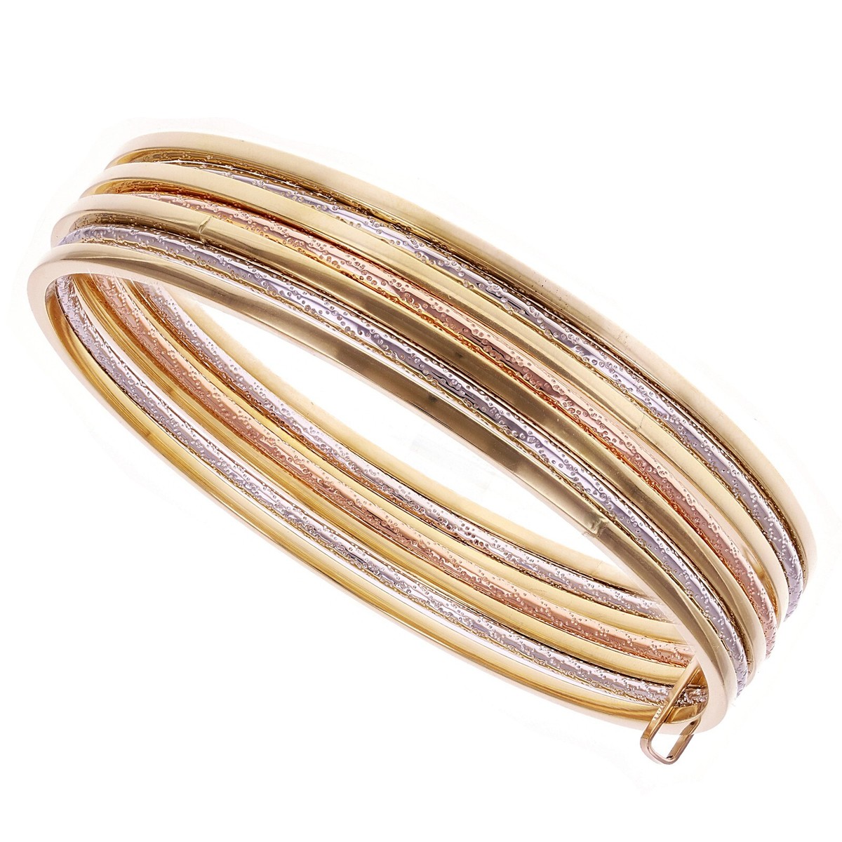 Italian 14k Tri-Color Gold Square Plain Textured Days Bangle