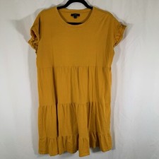 J. Crew Knee Length Dress Women's Small Mustard Yellow Short Sleeve 100% Cotton