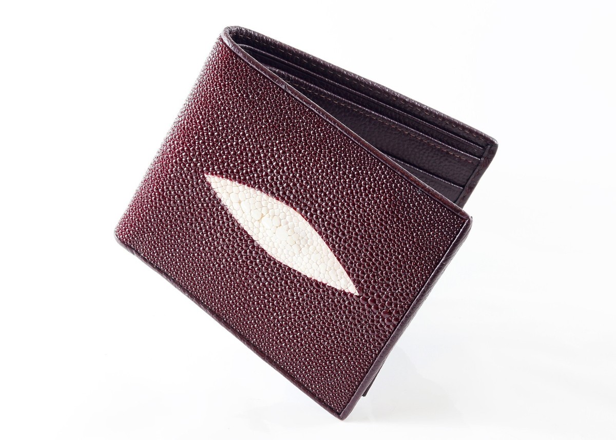 STINGRAY SKIN MEN WALLET PURSE BAG RED BROWN GOOD QUALITY