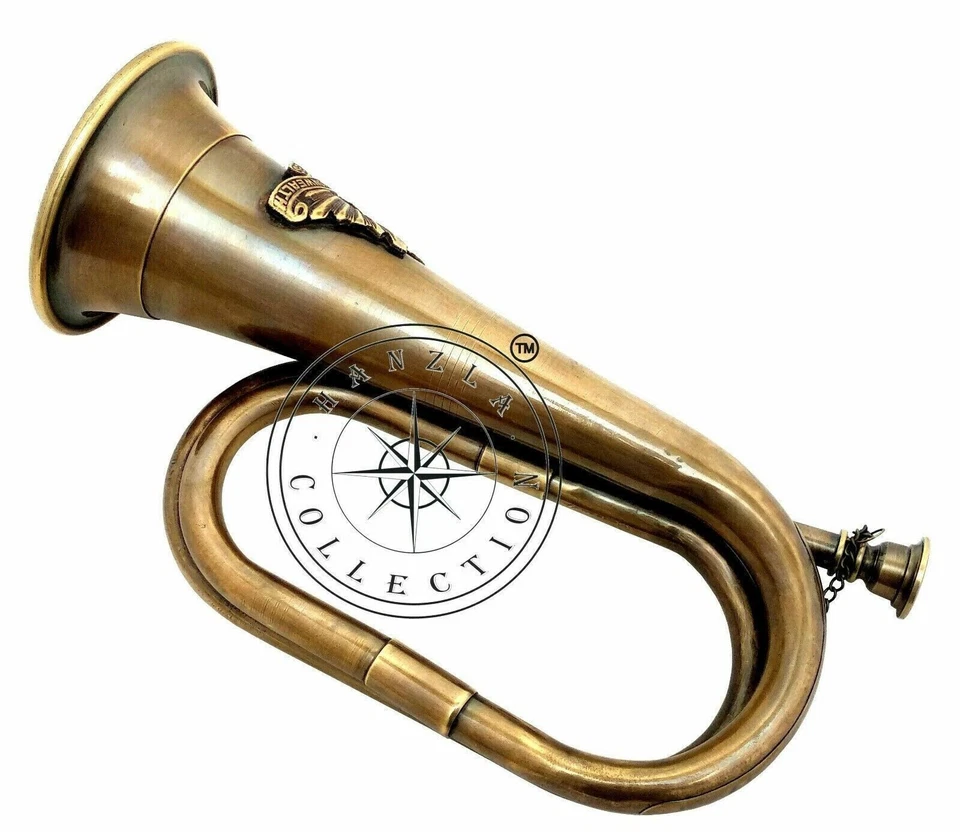 Corneta de latón antigua de 12" cuerno de las fuerzas militares del ejército australiano con sol naciente Foto 2 de 4