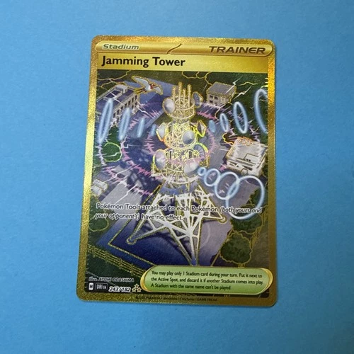 Jamming Tower 243/182 SV10: Destined Rivals Gold Hyper Rare Pokemon Card NM