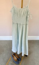 Urban Outfitters Light Blue Smocked Square Neck Ruffle Strap Midi Sundress M