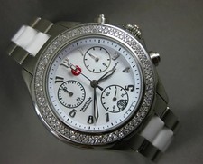 LARGE .65CT DIAMOND MICHELE WOMEN TAHITIAN STAINLESS STEEL CERAMIC WATCH #25620