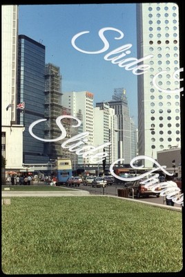 Hong Kong Street Scene Buildings Cars 35mm Slide 1980s