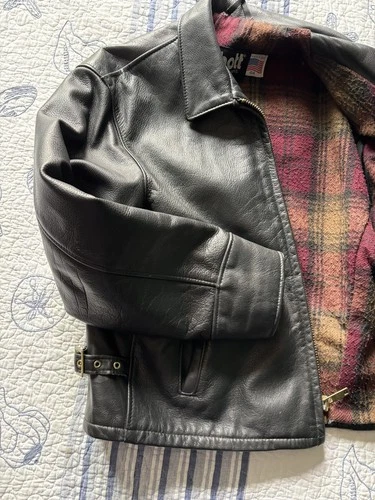 Schott 681 Leather Single Rider Jacket Size 44 Black Collar Flannel Tartan Lined image 11