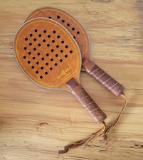 Pair Of Vintage Wooden Cambridge Paddles Rackets for Racquet Ball Sports