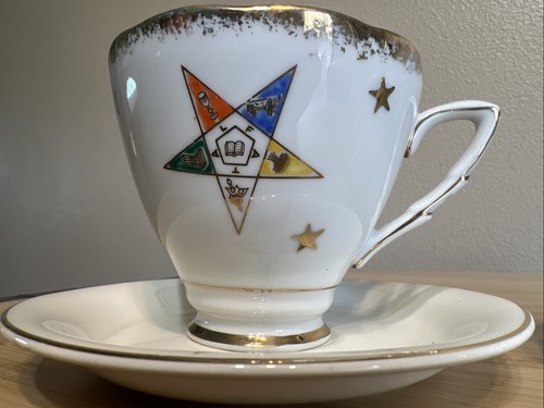 SOUCOUPE TASSE À THÉ MAÇONNIQUE OES Ordre de l'Étoile de l'Est sel et poivre - Photo 2/8