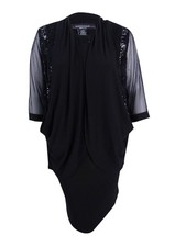R&M Richards Women's Embellished Lace-Trim Dress and Shrug Jacket (14W, Black)
