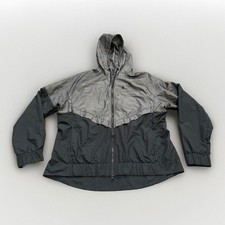 Nike Womens Black Gray Windrunner Chambray Hooded Full Zip Jacket L 856037-010