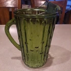 Vintage Anchor Hocking Tahiti Bamboo Design  Green Glass Pitcher 64 oz