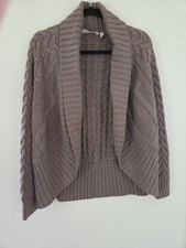 Womens Soft Surroundings Brown Chunky Knit Open Front Cardigan Wool Blend Sz M