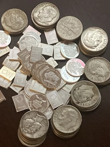 SILVER 56 Grams Valcambi/Buff Rds AND 38 Silver DIMES PRE64