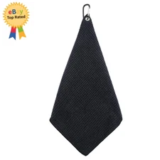 Quacc Premium Golf Towel with Clip, Microfiber Waffle Towel for Clubs Black