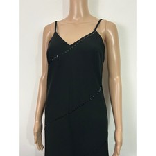 Vintage Hokus Pokus Black Sequin Maxi Dress V-Neck Low Back Spaghetti Strap S