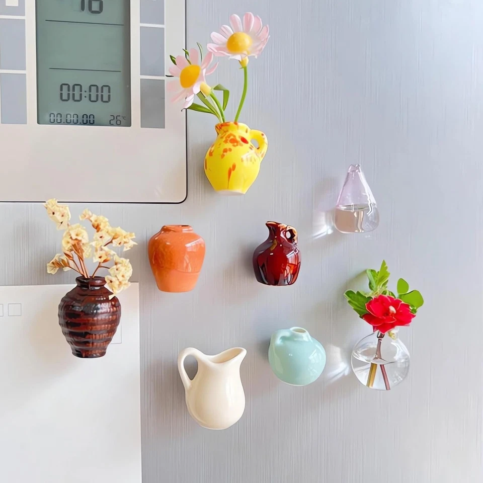 8PCS Mini Ceramic Vase Refrigerator Magnets, 3D Flower Vase Fridge Home Decor - image 2 of 4