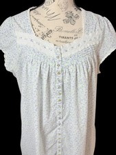 Eileen West Nightgown Purple Floral Womens Large Cotton Lawn Prairie Gown