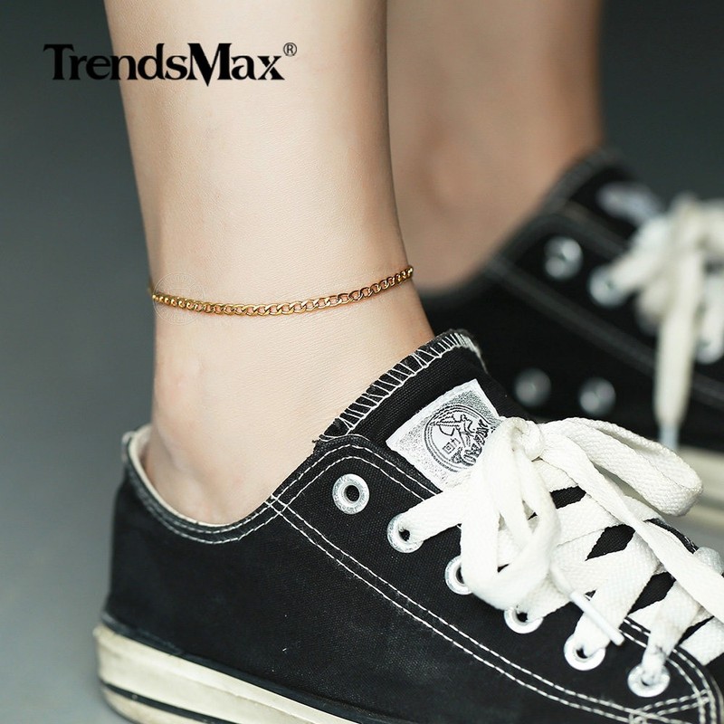 3mm 10inch Gold Plated Stainless Steel Curb Link Chain Anklet for Women Girl