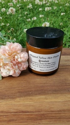 Whipped Tallow Skin Cream for Face and Body Geranium 3 oz w/ Vitamin E Oil