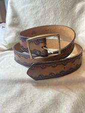 Vtg Hand Tooled Brown Leather Belt Bridle Cowhide Sz 38 Full Grain Brass Buckle