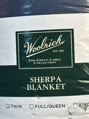 Woolrich Sherpa Blanket Twin Navy Blue Green Label Collection