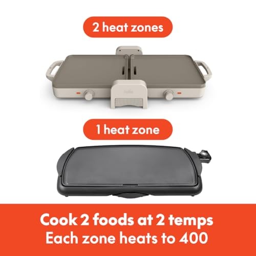 BELLA 10"X 20" CERAMIC FOLD-N-STORE DUAL TEMP GRIDDLE FITS-ANYWHERE OATMILK - Bild 4 von 5
