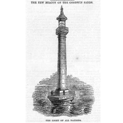 Goodwin Sands New Lighthouse Beacon - Antique Print 1842