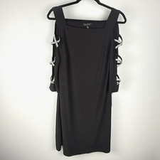 Tahari S Levine Black Dress M Rhinestone Crisscross Sleeves New Years Eve NEW