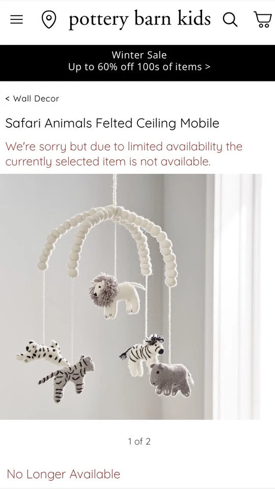 Pottery Barn Baby Kids Felted Safari Animals Nursery Crib Mobile RETIRED AS IS - Image 2 of 4