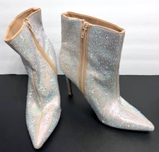 INC Womens COWBOY BOOTS  8.5  White Gold Gems Irredecent Stiletto Zip NEW