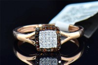 Red & White Diamond Engagement Ring Halo Round Cut Pave 10k Rose Gold on sale Red & White Diamond Engagement Ring Halo Round Cut Pave 10k Rose Gold on sale