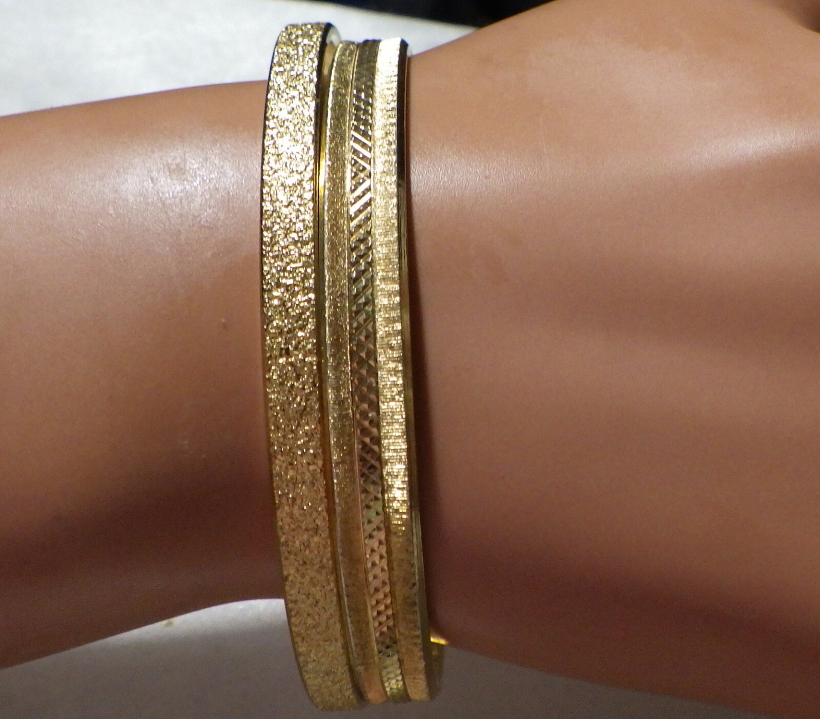 TWO VINTAGE MONET BANGLE BRACELETS TEXTURED GOLDTONE GREAT VTG.CONDITIN