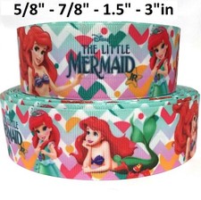 GROSGRAIN RIBBON 5/8", 7/8",1.5", 3" Little Mermaid Printed Bulk USA Seller