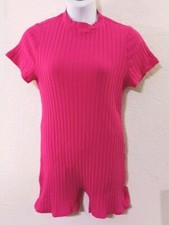 SHEIN CURVE*Bright Pink Ribbed Romper Dress*Size 3XL* Shorts*Round Nek*Short Slv