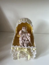 Porcelain Baby Girl Doll With Handmade Crochet Crib