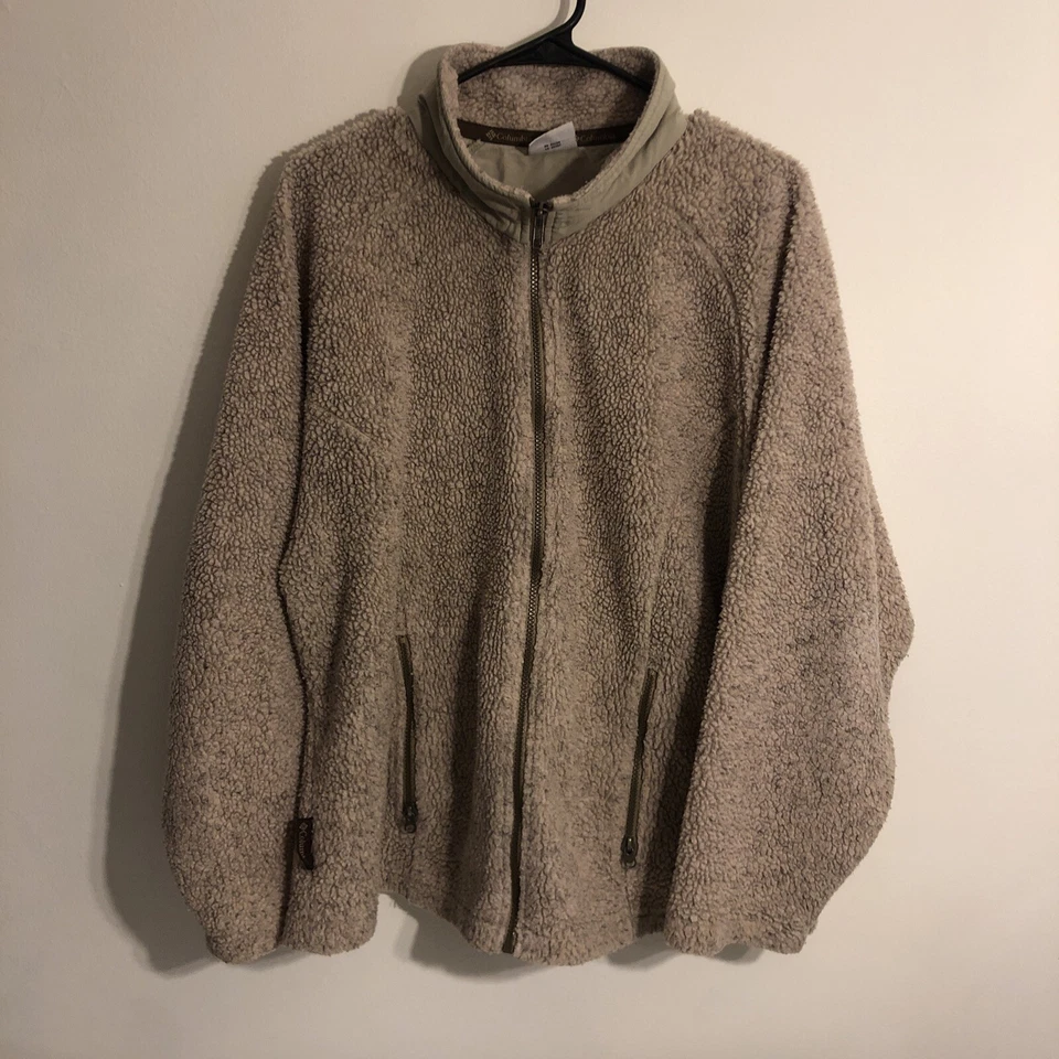 Jaqueta Vintage Feminina Columbia Sportswear Sherpa Zíper Completo Tamanho XL Fabricada nos EUA