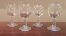 Vintage Anchor Hocking  Glass Goblets 8 oz. Embossed Leaves Clear  4-Piece Set