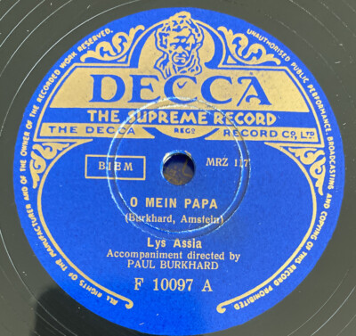 LYS ASSIA 78 rpm DECCA SUPREME F 10097 O MEIN PAPA 1954 E+
