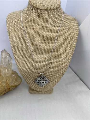 Italian Sterling Silver Stamped Art Pendant With Chain