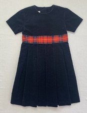 VTG Laura Ashley Girls Sz 4 Yr Navy Blue Cotton Velvet SS Dress