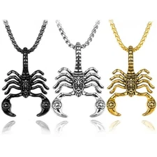 Mens Punk Gothic Scorpion Pendant Necklace Retro Rock Animal Jewelry Chain 24"