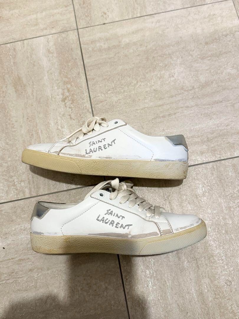 Sneakers basse YSL Saint Laurent in pelle bianca da donna taglia 37 5 US7 5