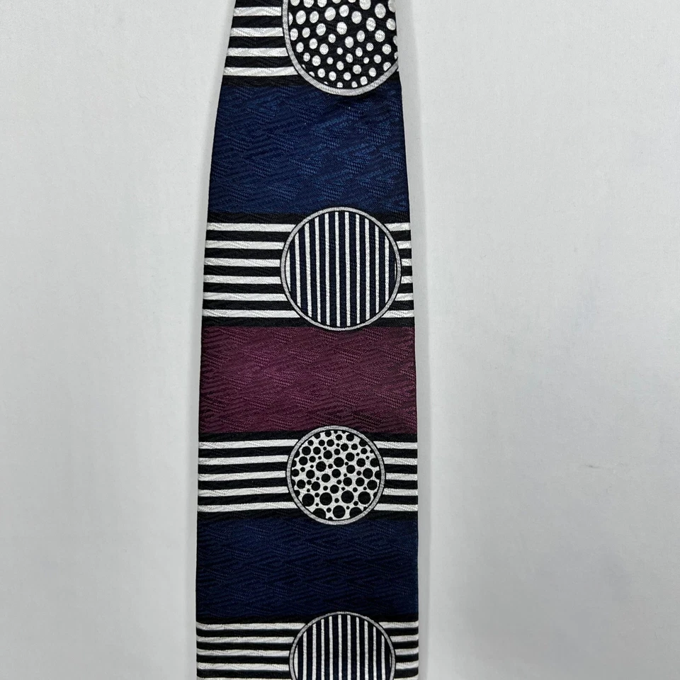 "Corbata Watch It para hombre 4"" ciruela púrpura azul negro blanco 100 % seda geométrica EE. UU. Foto 2 de 4