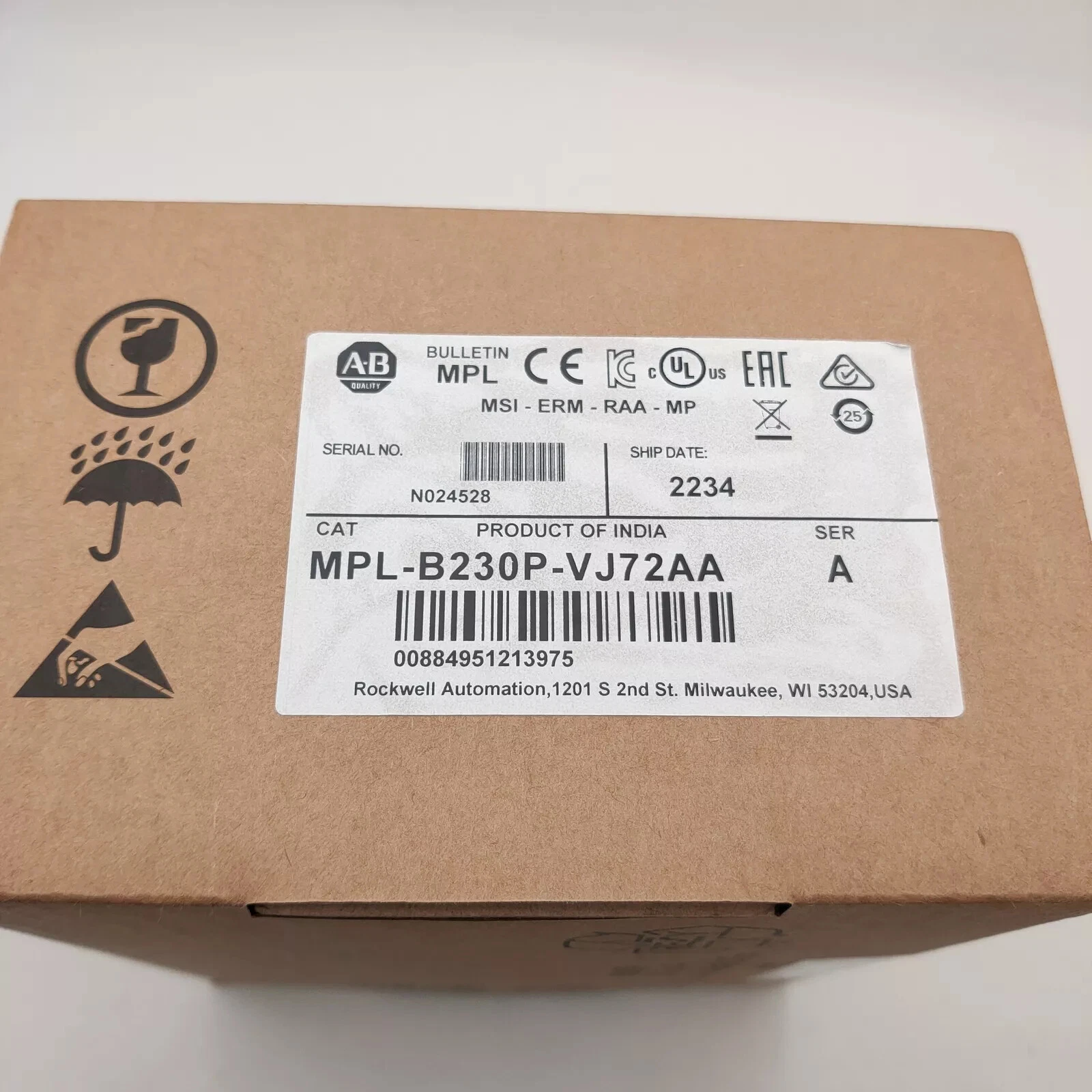 Allen Bradley MPL-B230P-VJ72AA Brushless Motor #SH
