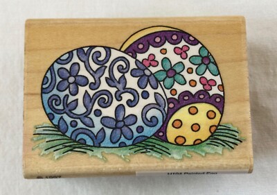 Stampendous! 1997 Rubber Stamp Wood Base - Painted Egg - Easter H104