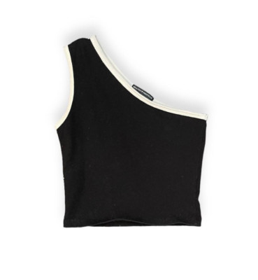 Brandy Melville Asymmetrical One Shoulder Black Top with Light Pink Outline