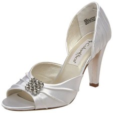 Coloriffics Dani Satin Dyeable Peep Toe Pump Rhinestone Decoration 3.5" Heel