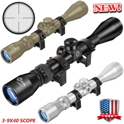 3-9x40 Hunting Rifle Scope Crosshair R4 Reticle Optical Scope with 1'' Tube Rings