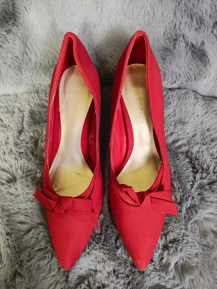 Zapatos de salón Ann Marino para mujer de tacón 6M de tela roja sin cordones con lazo delantero punta Foto 3 de 4