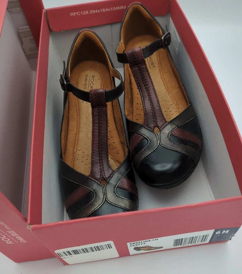 Zapatos de salón Rockport Cobb Hill Angelina correa en T al tobillo cómodos para mujer 6 cuero negro Foto 3 de 4